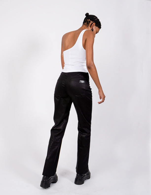 The Tyla Pant in Black Waxed Denim